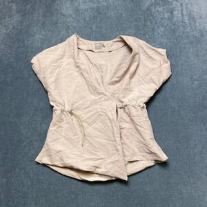 ASOS Wrap Tie Blouse Top Womens 4 Beige Surplice Neck Short Sleeve Streetwear